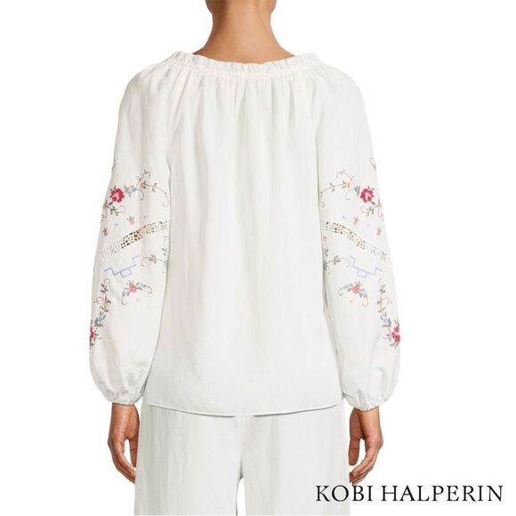 KOBI HALPERIN **NWT** Krissy Floral Embroidered Balloon-Sleeve Blouse in White - Picture 8 of 13